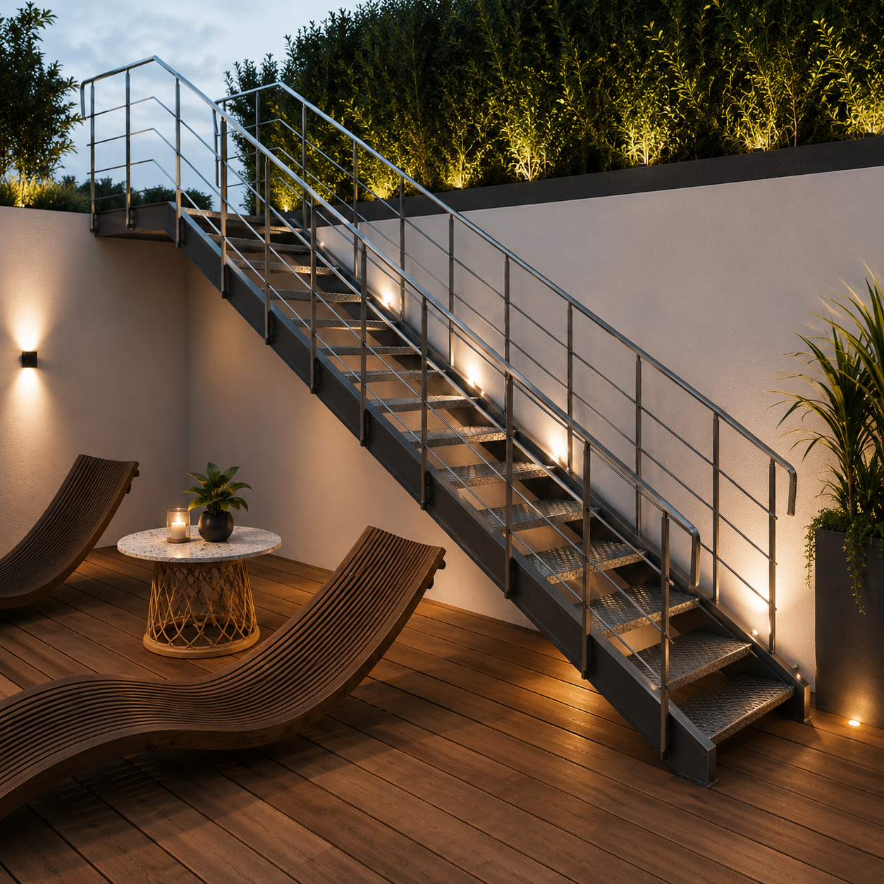 Escalera metálica moderna con diseño arquitectónico de alta gama